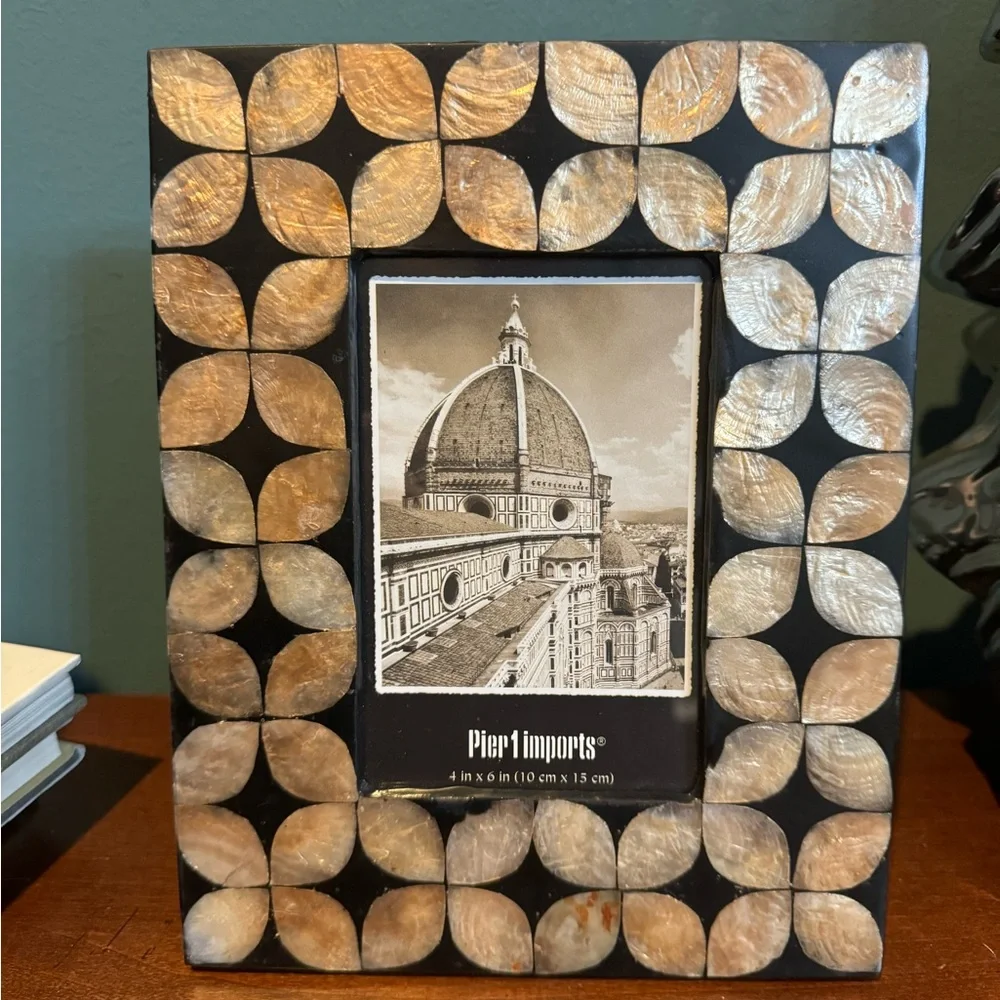 Pier 1 4x6” picture photo frame - wood with abalone inlay